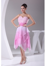 Asymmetrical Hemline Sweetheart Rose Pink Prom Dress for Ladies