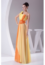 Beaded Ruched One Shoulder Yellow and Orange Prom Dress for Ladies