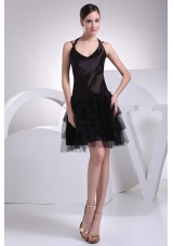 Customer Made Tulle Satin Straps Black Mini-length Prom Dress