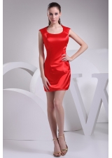 Elegant Mini-length Sheath Prom Dress in Red with Scoop Neckline