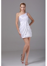 Short White Prom Dress for Ladies One Shoulder Beaded Ruched
