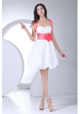 White Mini-length Straps Prom Dress for Girls with Handmade Flower