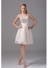 Round Split Neck Cream Colored Prom Homecoming Dress