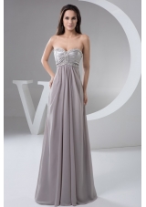 Beading and Ruches Accent Floor-length Gray Prom Evening Dress