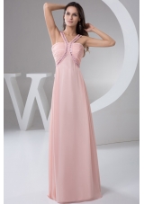 Beautiful Beaded Straps Ruched Prom Dress in Baby Pink