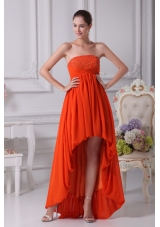 High Low Pleating Prom Dresses with Beaded Strapless Neckline
