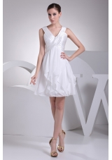 Ruffles and Ruching Decorated Princess V-neck White Prom Gowns