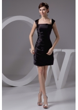 Square Ruched Mini-length Black Taffeta Prom Gown Dress 2013