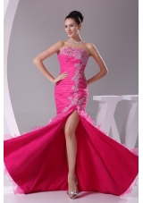 High Low Strapless Slit Prom Gowns with Ruffled Layers Brush Train