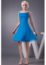 Off-the-Shoulder Mini-length Blue Chiffon Prom Gown Dress