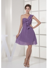 Ruching and Ruffles One Shoudler Empire Prom Gown in Purple