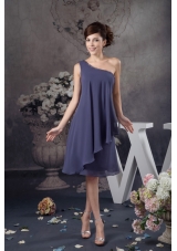 Beaded One Shoulder Navy Blue Column Mini Prom Evening Dress