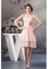 Flounced and Pleated Chiffon Prom Evening Dress with Flower