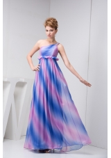One Shoulder Pleated Prom Graduation Dress in Ombre Colors