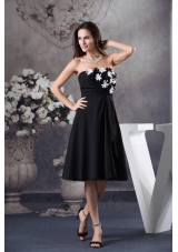 Hand Made Flowers Decorated Strapless Prom Dress in Black