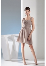 Lovely Gray Straps Mini-length with Ruching Decorate Prom Gown Dress