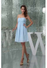Sweetheart Ruched Baby Blue Knee-length Prom Dress for Girls,As for the super sassy prom dress, it is perfect for you to show off your legs and feet!This cocktail/homecoming dress features Sweetheart neckline and sheath silhouette. Made of chiffon. Back zipper closure.You will be sure to keep heads turning in this fashional prom dress! 
