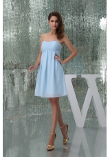 Sweetheart Ruched Baby Blue Knee-length Prom Dress for Girls,As for the super sassy prom dress, it is perfect for you to show off your legs and feet!This cocktail/homecoming dress features Sweetheart neckline and sheath silhouette. Made of chiffon. Back zipper closure.You will be sure to keep heads turning in this fashional prom dress! 
