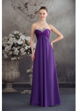 Beaded and Ruched Floor-length Purple Prom Celebrity Dress Strapless