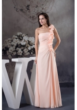 Light Pink One Shoulder Floor-length Prom Dress with Handmade Flower