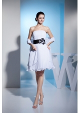 2013 White Strapless Pleats Prom Dress with Black Sashes