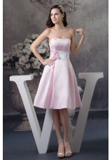 Baby Pink Sweetheart Knee-length Prom Dress with Handmade Flower