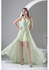 Beaded Single Shoulder High Low Prom Dresses in Apple Green