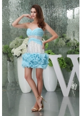 Mini-length Sweetheart Ruched Beaded Baby Blue Prom Dress