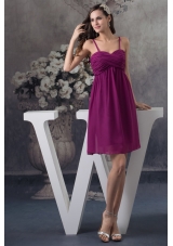 Popular Spaghetti Straps Ruched Dark Purple Short Prom Dress