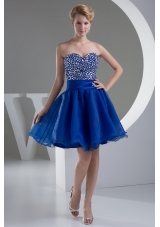 Sweetheart A-line Mini-length Royal Blue Prom Dress with Beaded Bodice