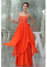 Sweetheart Beaded Floor-length Chiffon Coral Red Prom Dress