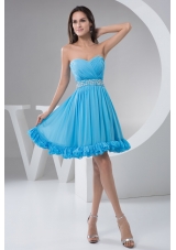 Ruched and Beaded A-line Prom Holiday Dress in Aqua Blue