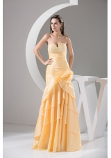 Sweetheart Ruching and Handle Flowers Layers Sheath Prom Dress