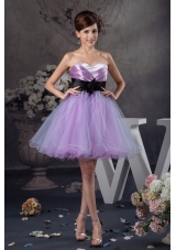 Lavender Mini-length Organza Prom Graduation Dress with Belt