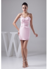 Beading Ruches Spaghetti Straps Prom Evening Dress in Baby Pink