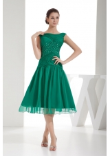 Green A Line Bateau Beading and Ruching Prom Gowns with Chiffon