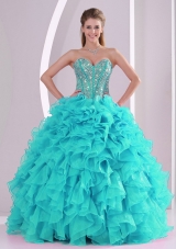 2014 Spring Puffy Sweetheart Beading Quinceanera Dress with Full Length