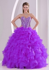 2014 Sweetheart Luxurious Quinceanera Dress with Ruffles and Beaded Decorate