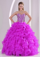 Ball Gown Sweetheart Ruffles and Beaded Decorate Quinceanera Gowns in Sweet 16