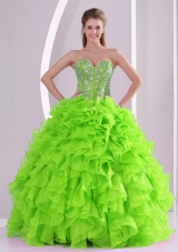 Beading Ball Gown Sweetheart Green Quinceanera Gowns for 2014 summer