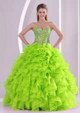 Best Seller Spring Green Sweetheart Ruffles and Beading 2014 Quinceanera Dresses