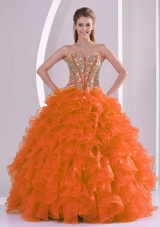 Elegant Ball Gown Sweetheart Ruffles and Beaded Decorate Quinceanera Gowns in Sweet 16