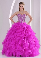 Unique Ruffles and Beading Sweetheart Floor-length Quinceanera Gowns for 2014 summer