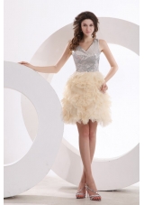 Transparent Back V Neck Sequin Ruffled Dress for Prom Queen