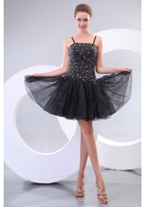 Black Straps Beading Organza Mini Length A Line Prom Dress