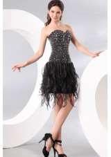 Ruffled Layers Sweetheart Beading Black Prom Evening Dress