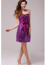 Column Sweetheart Sequin Bowknot Sash Prom Pageant Dress