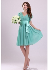 Cute A-line Cap Sleeves Knee-length Chiffon Prom Nightclub Dress