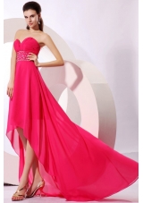 High Low A-line Beaded Decorated Chiffon Prom Dama Dresses