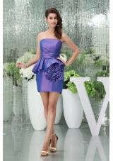 Mini-length Strapless Rolling Flowers Taffeta Prom Dress for Ladies